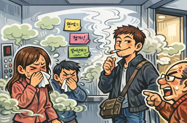 엘리베이터에서 “토할 것 같다”까지… 담배 냄새 쪽지가 부른 아파트 입주민 설전