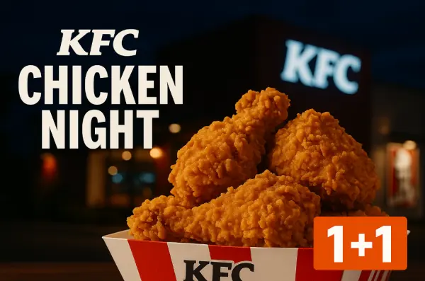 KFC 치킨나이트 1+1  밤 9시, 치킨이 두 배가 된다!